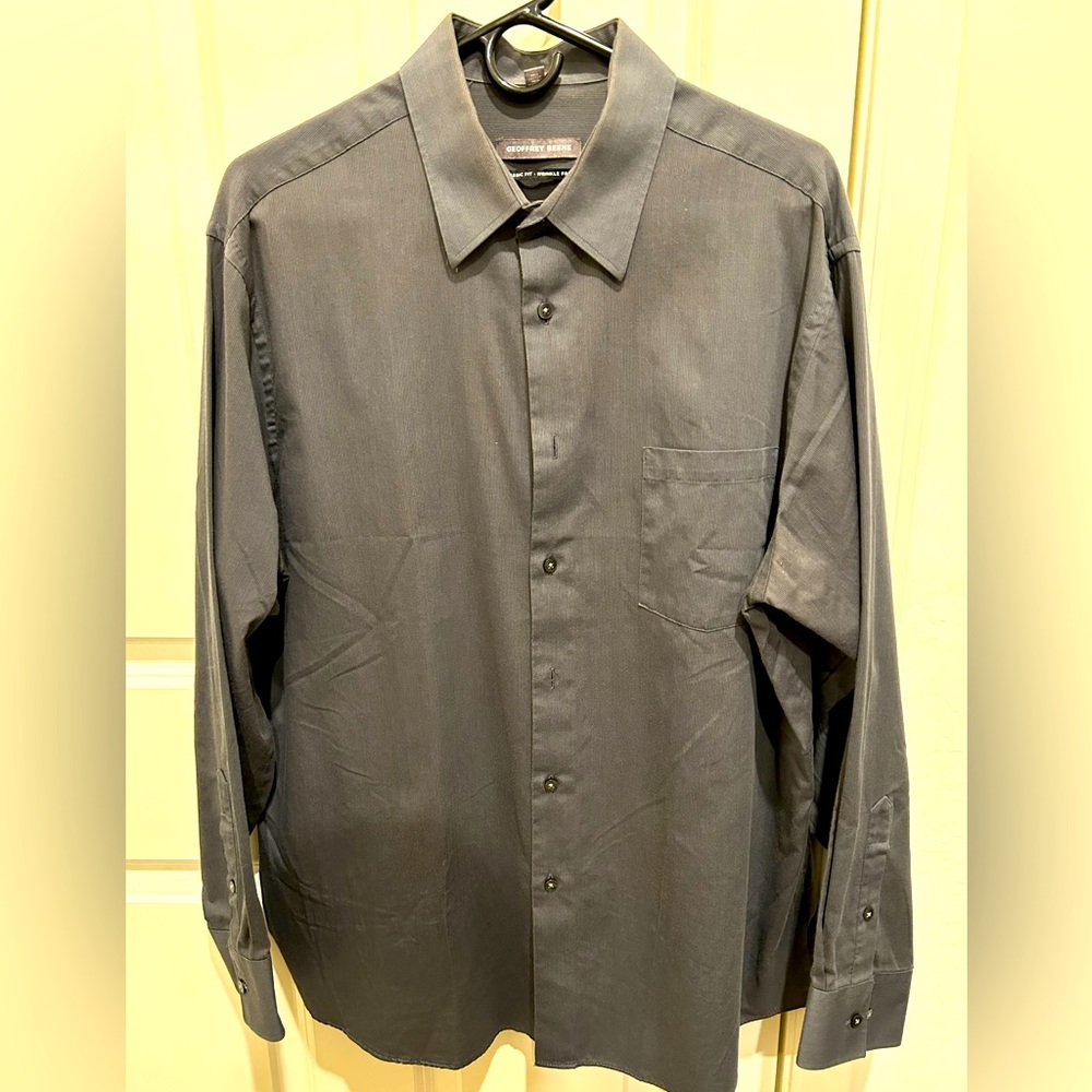 Geoffrey Beene Size 17; 14/15 inch sleeves gray pinstripe dress shirt
